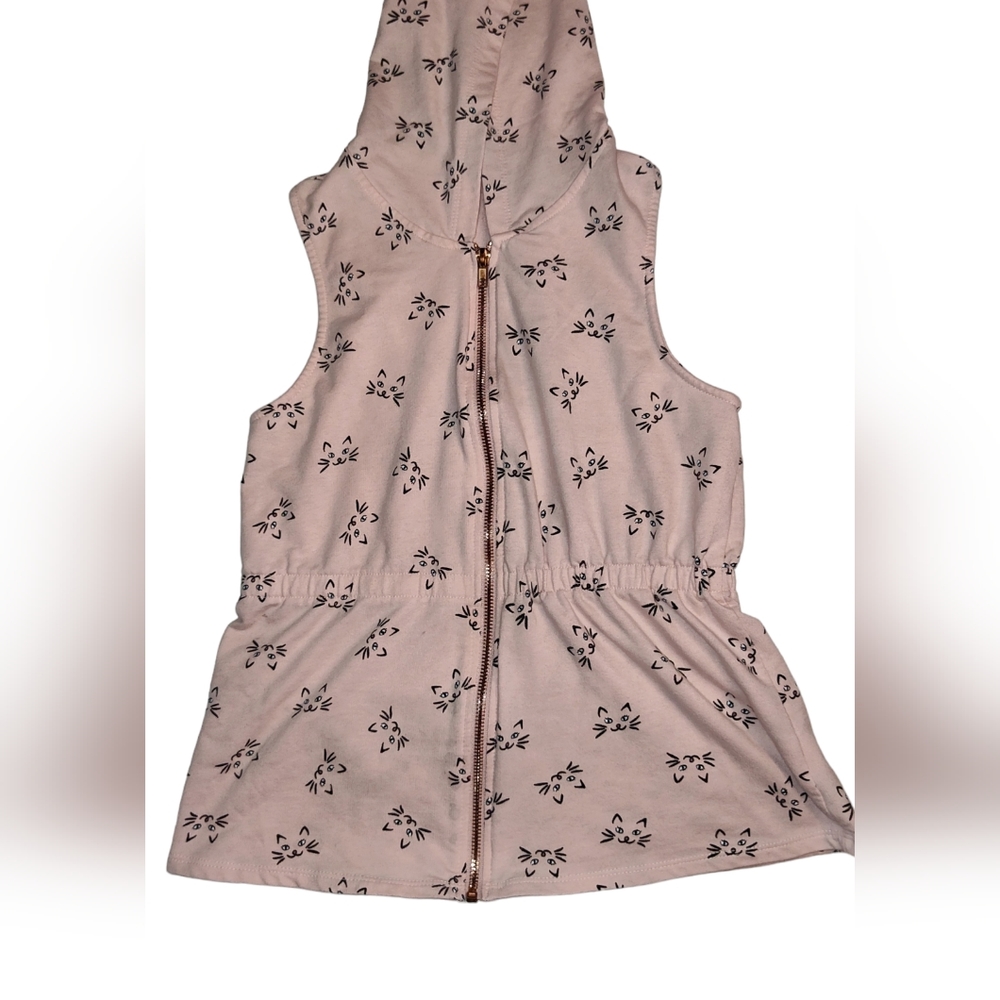 Self Esteem Girls Sleeveless Hoodie Vest in Light Pink with Cat Face Print